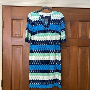 Donna Morgan Teal and Navy Patterned Dress